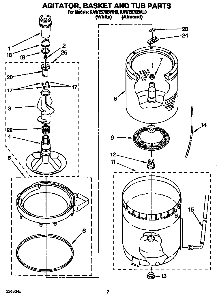 Agitator, basket, and tub
