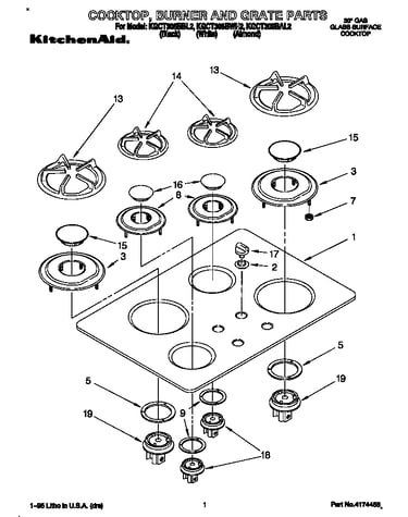 Cooktop, burner and grate