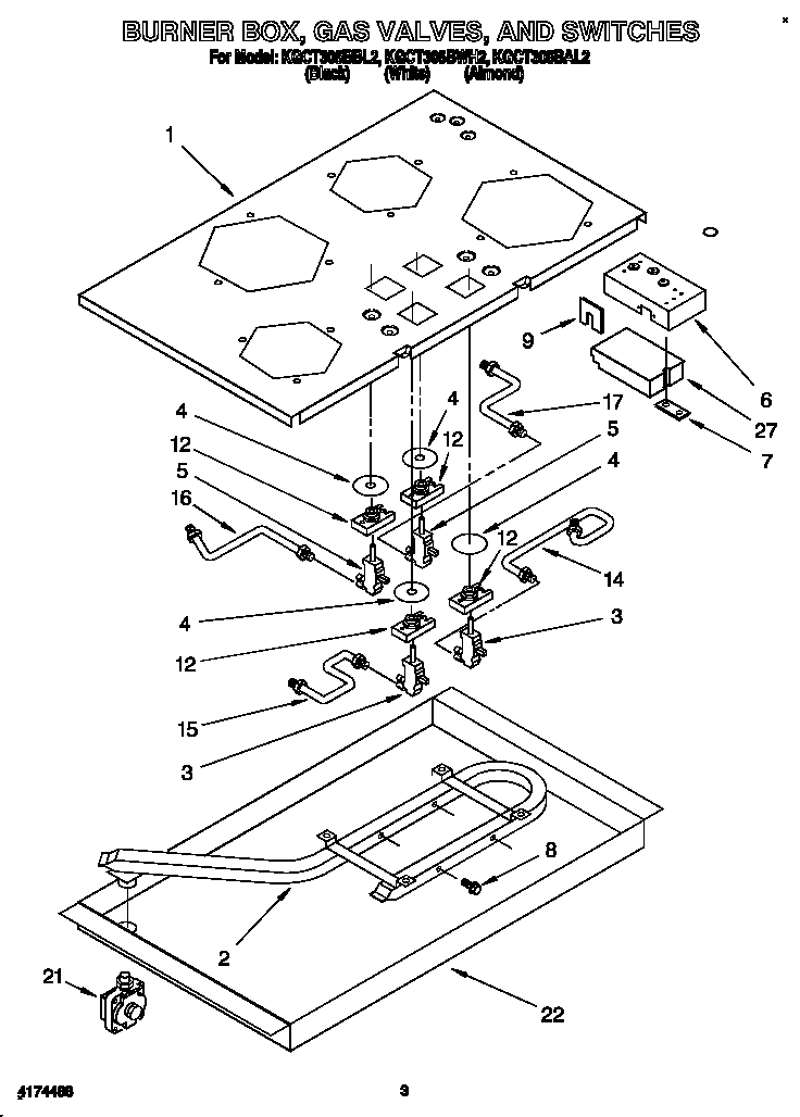 BURNER BOX, GAS VALVES, AND SWITCHES