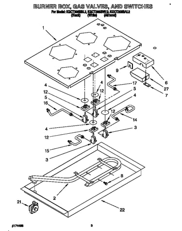 Burner box, gas valves, and switches