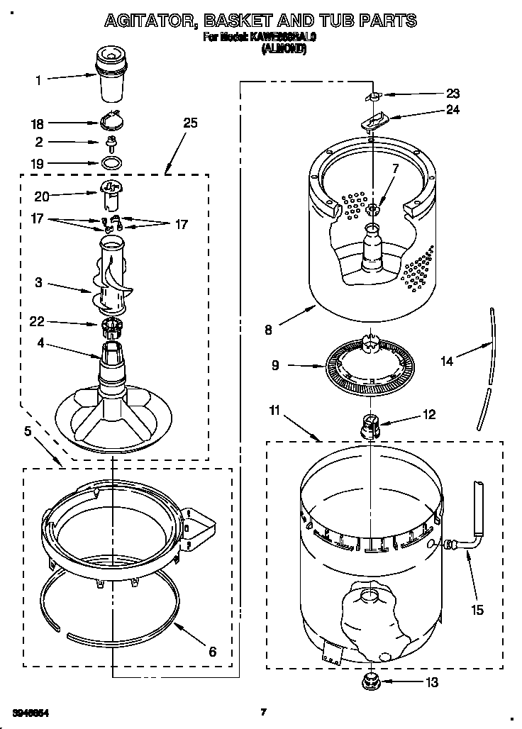 AGITATOR, BASKET AND TUB