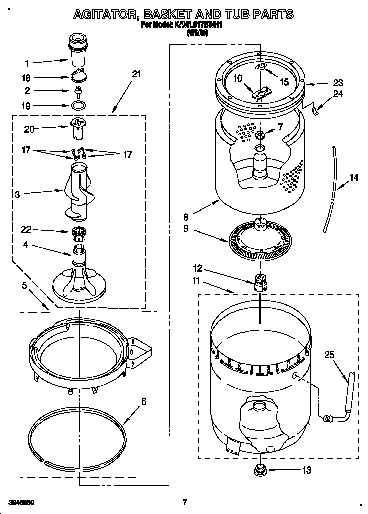 AGITATOR, BASKET AND TUB