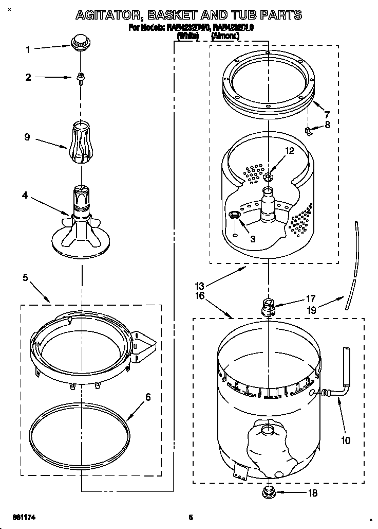 AGITATOR, BASKET AND TUB