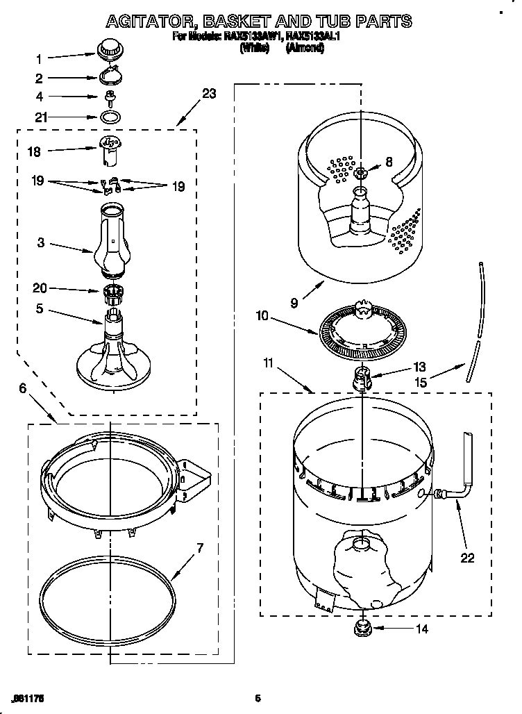 AGITATOR, BASKET AND TUB