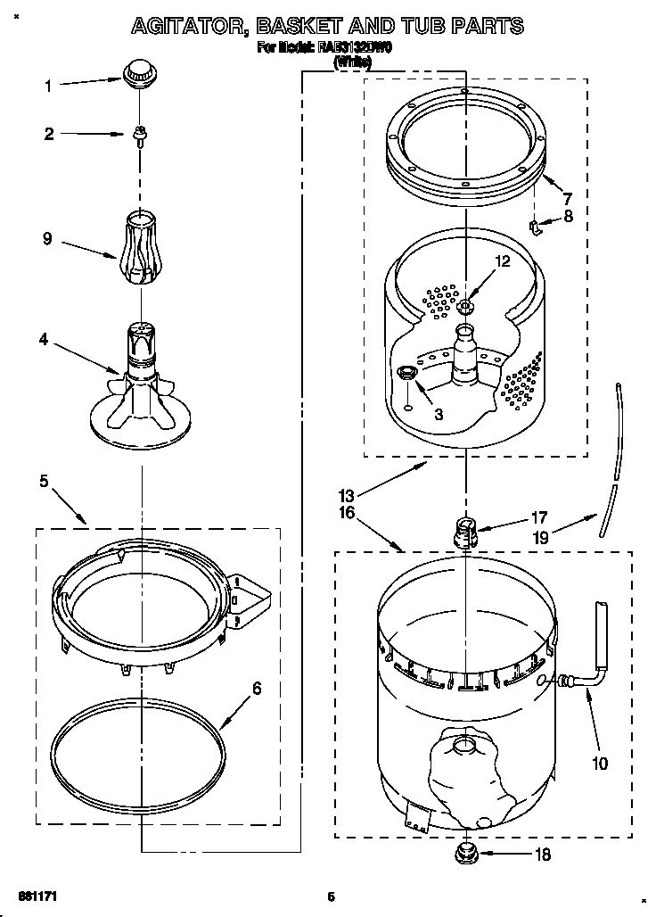 Agitator, basket and tub