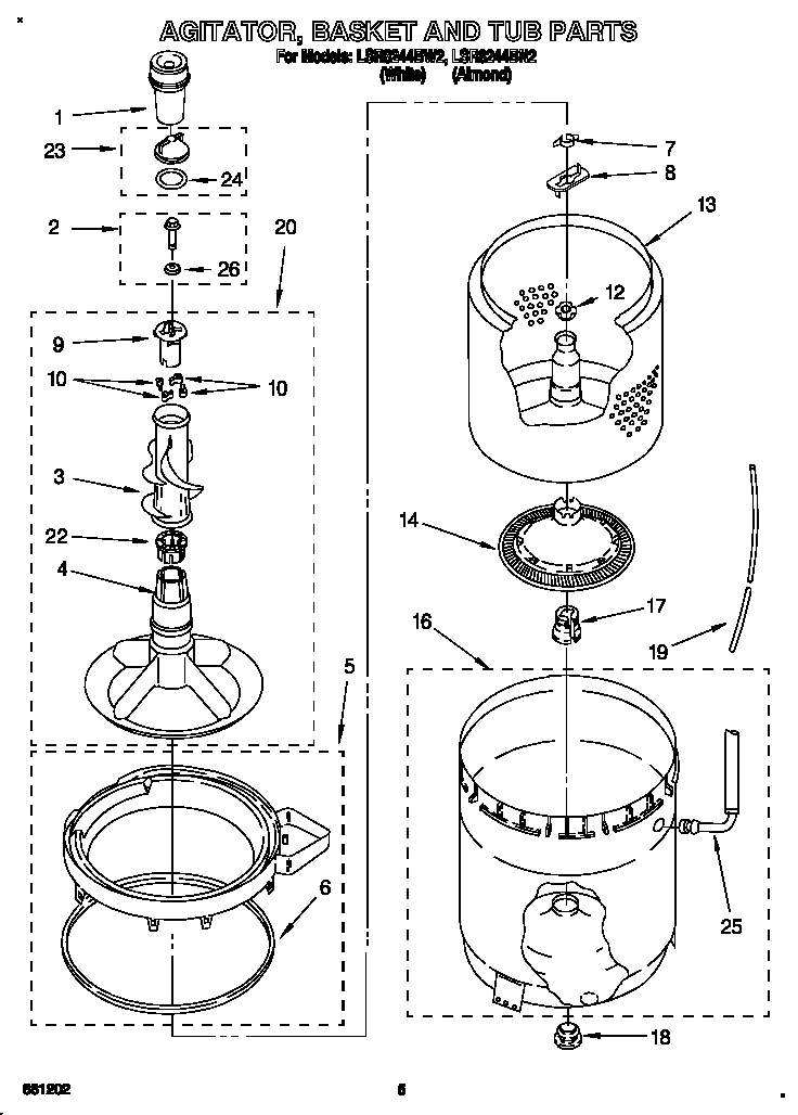 Agitator, basket and tub
