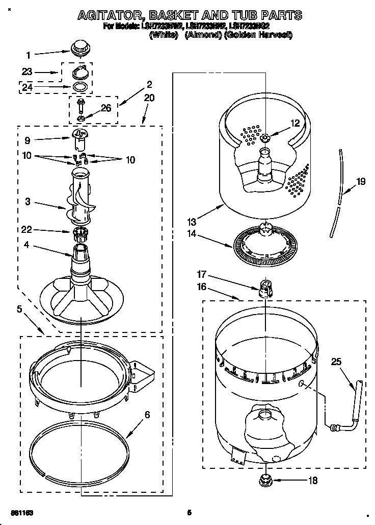 AGITATOR, BASKET AND TUB