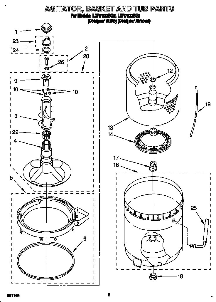 AGITATOR, BASKET AND TUB