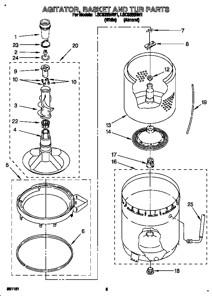 Agitator, basket and tub