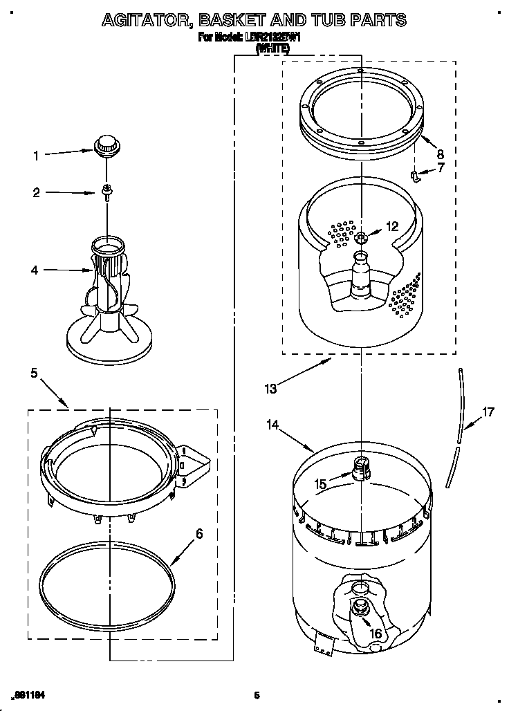 AGITATOR, BASKET AND TUB