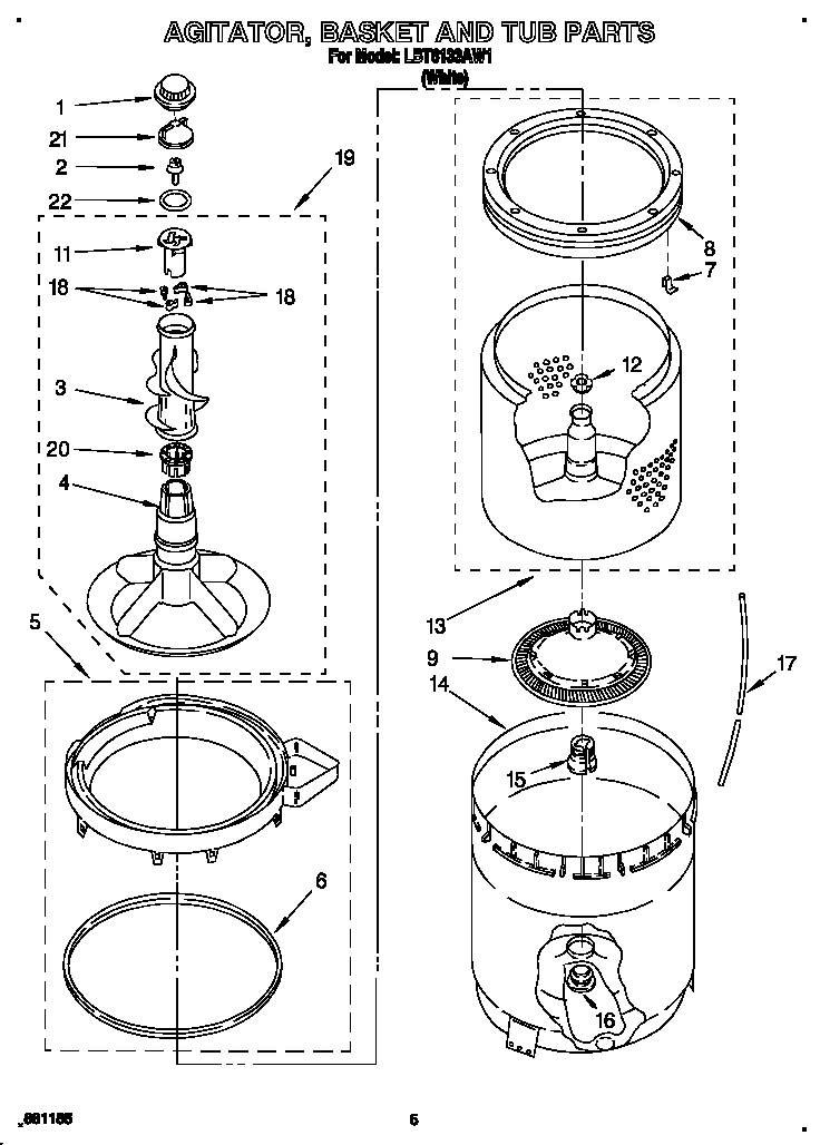 Agitator, basket and tub
