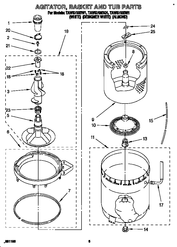 Agitator, basket and tub