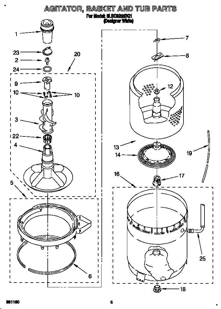 Agitator, basket and tub