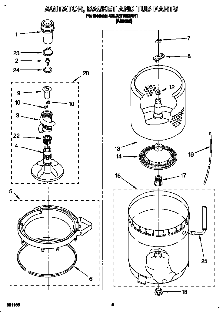 Agitator, basket and tub