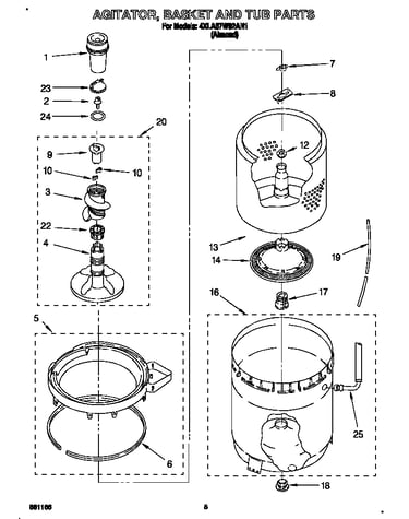 Agitator, basket and tub