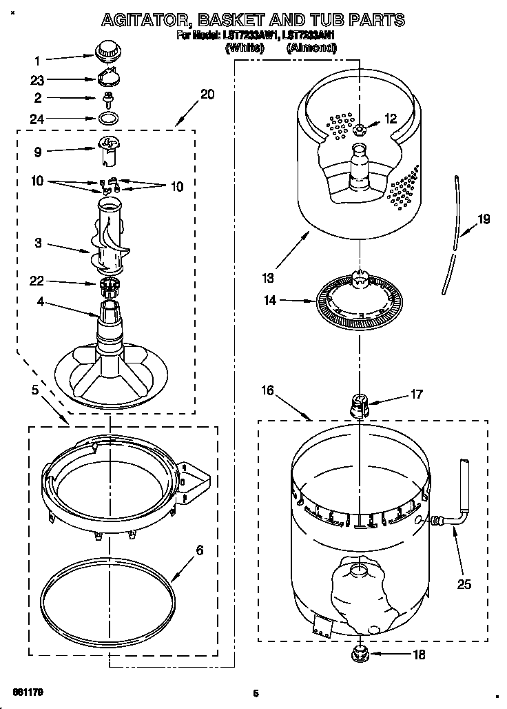 Agitator, basket and tub