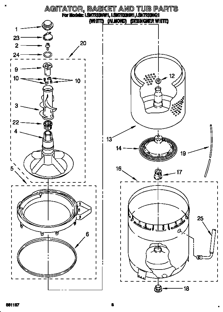 AGITATOR, BASKET AND TUB