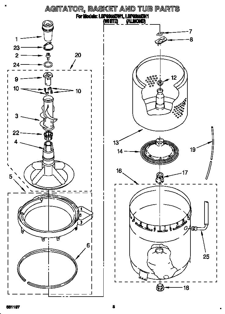 AGITATOR, BASKET AND TUB