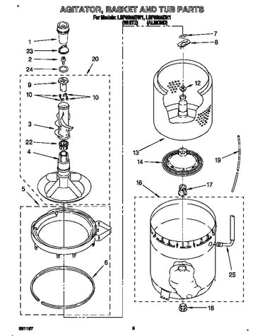 Agitator, basket and tub