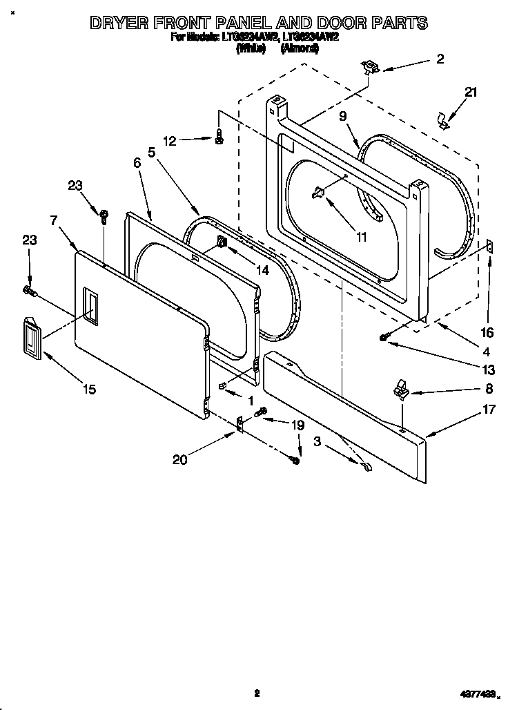 Dryer front panel and door