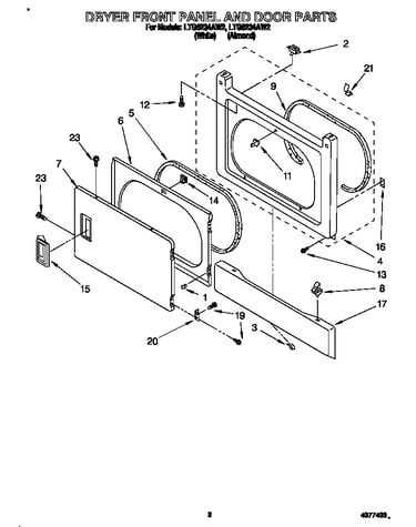 Dryer front panel and door
