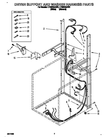 Dryer support and washer harness