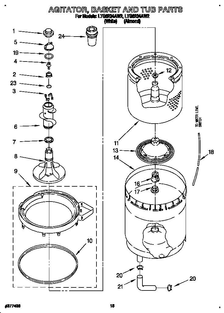 AGITATOR, BASKET AND TUB