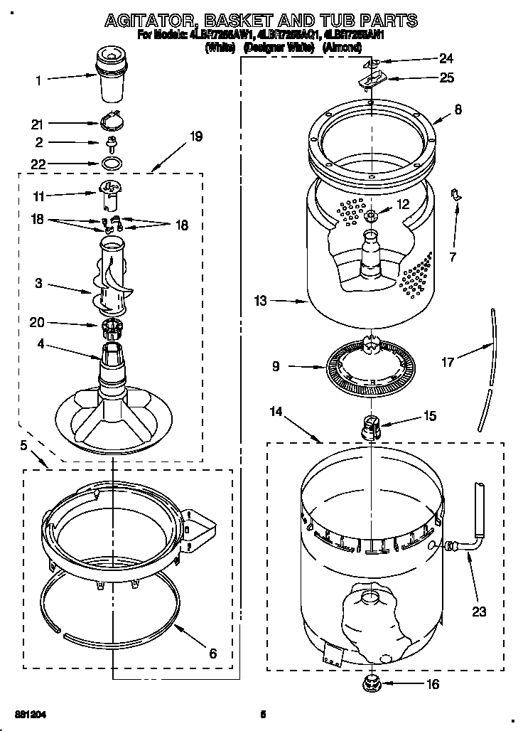 AGITATOR, BASKET AND TUB