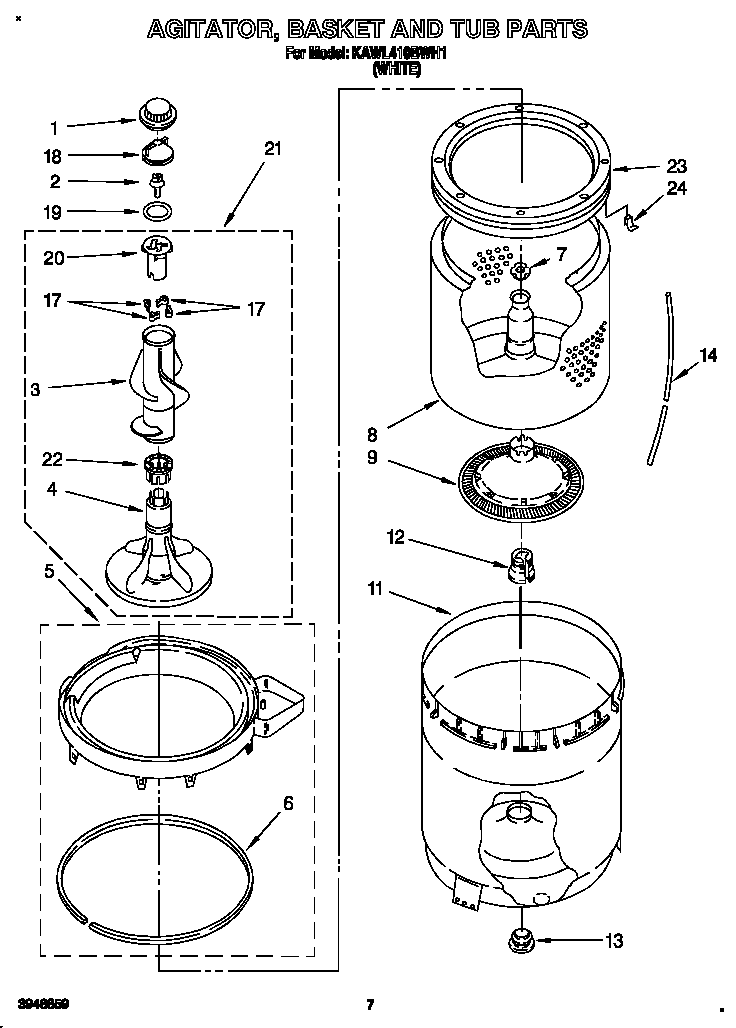 Agitator, basket and tub