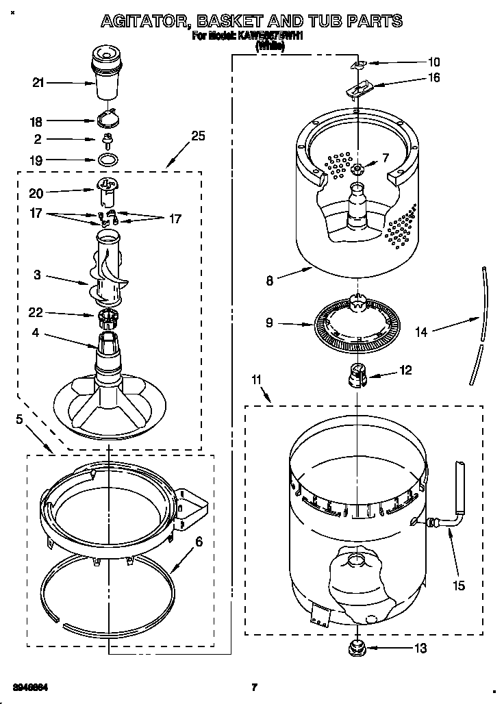 Agitator, basket and tub