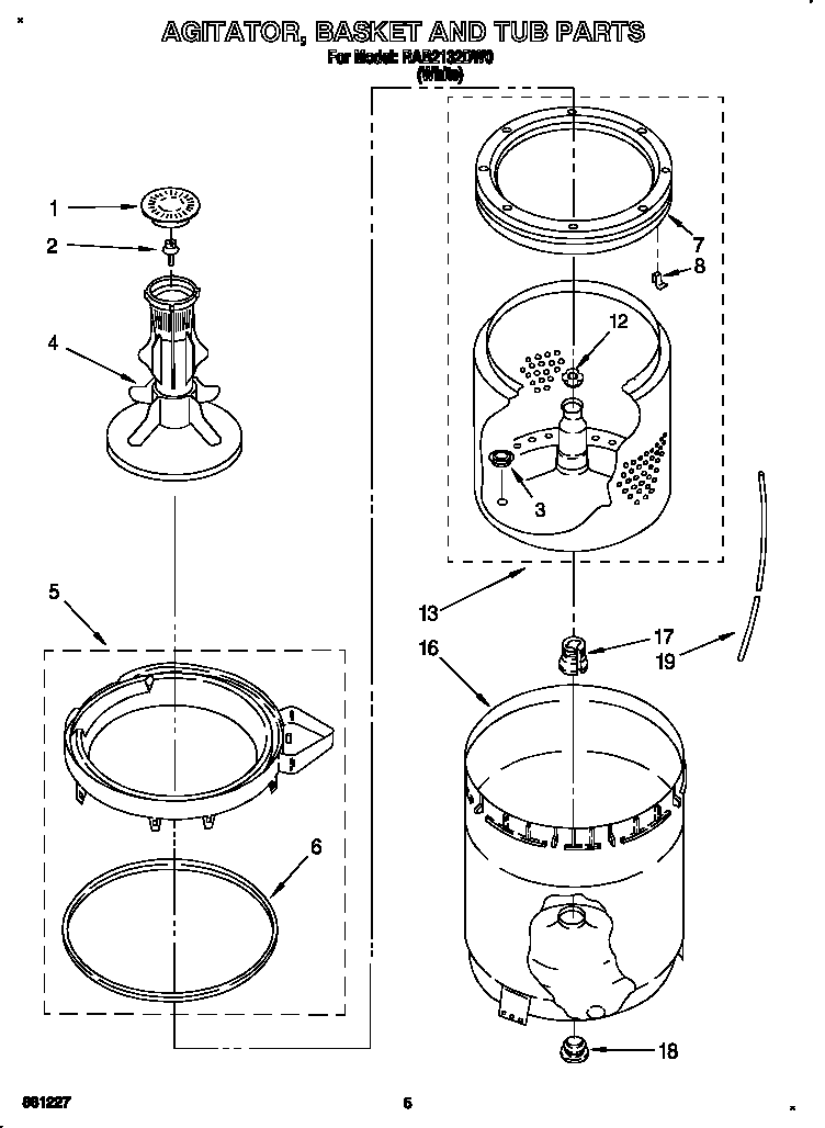 AGITATOR, BASKET AND TUB