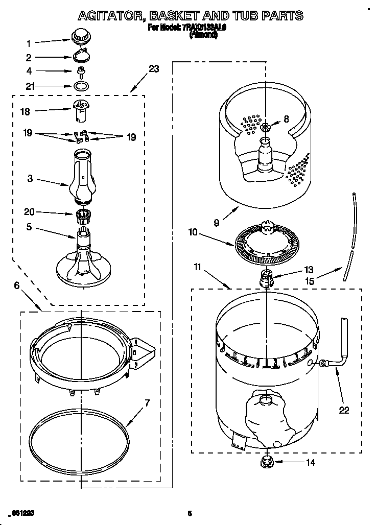 Agitator, basket and tub