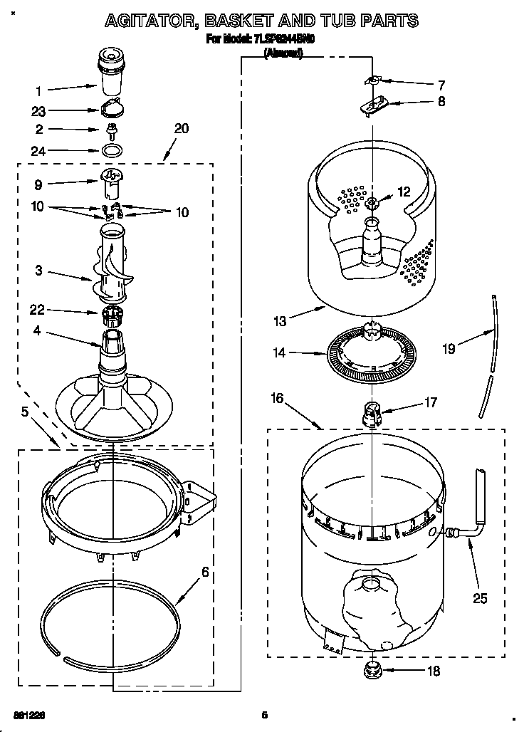 Agitator, basket and tub