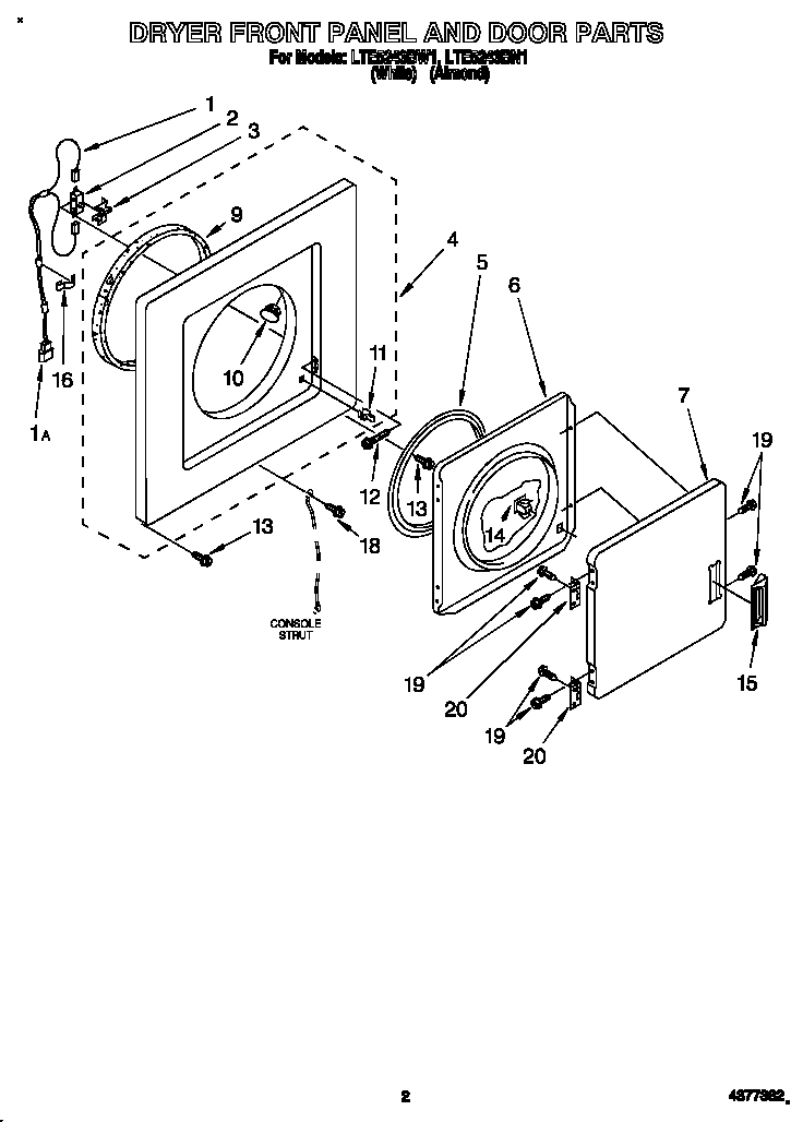 Dryer front panel and door