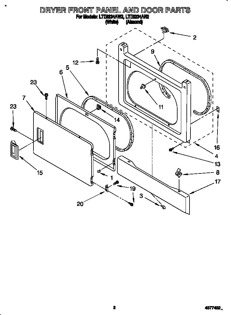 Dryer front panel and door
