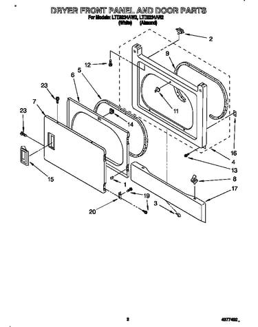 Dryer front panel and door