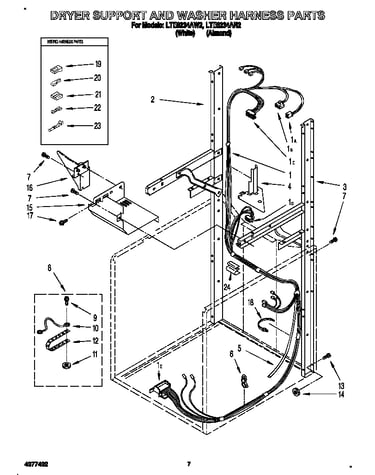 Dryer support and washer harness