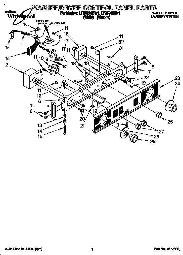 Washer/dryer control panel