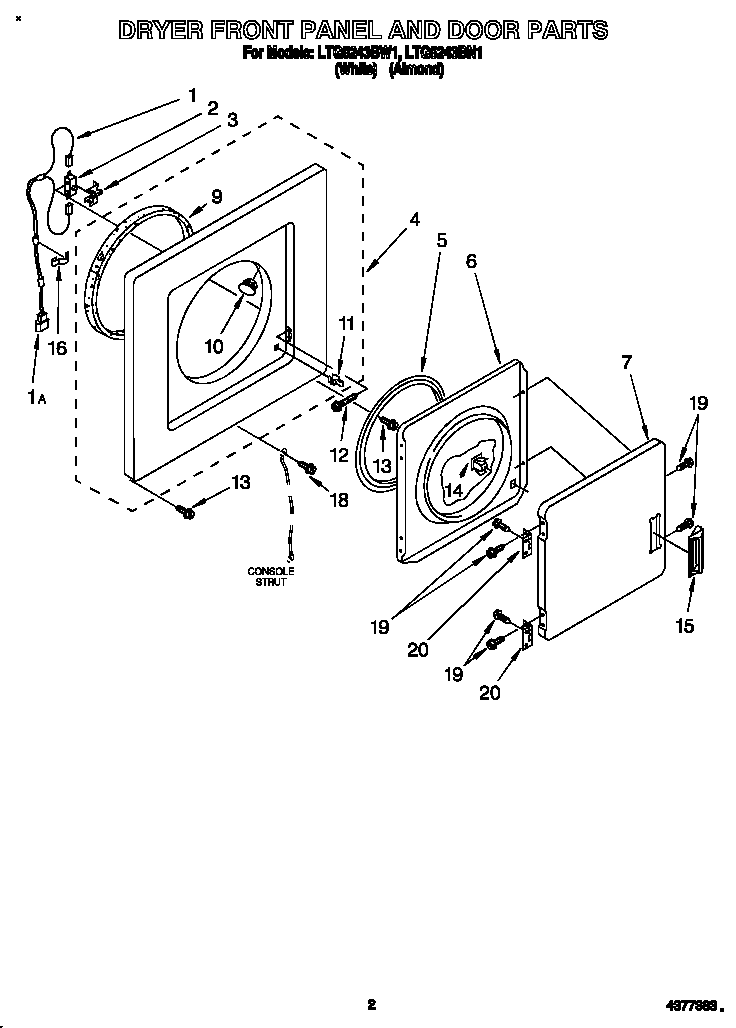 Dryer front panel and door