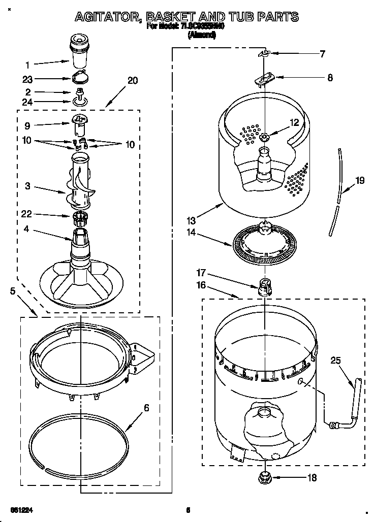 AGITATOR, BASKET AND TUB