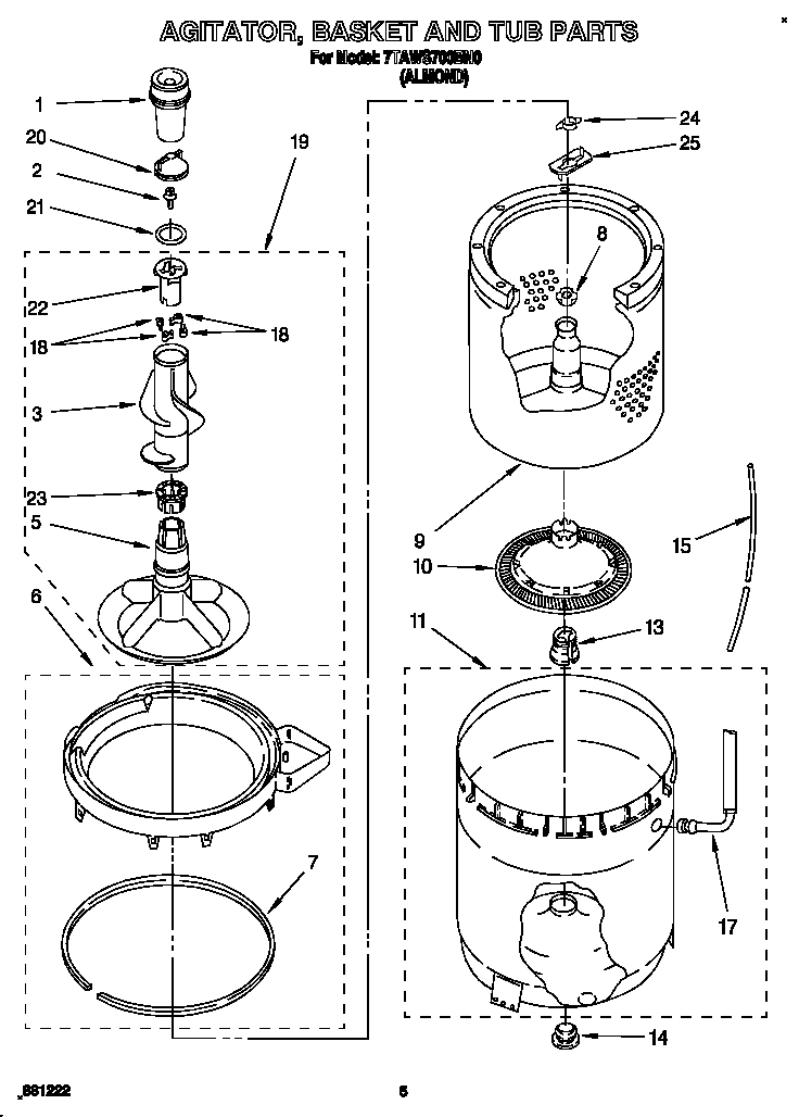 AGITATOR, BASKET AND TUB