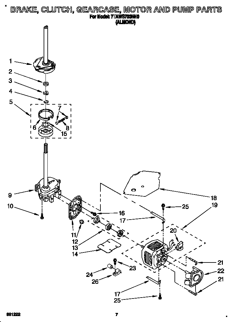 Brake, clutch, gearcase, motor and pump