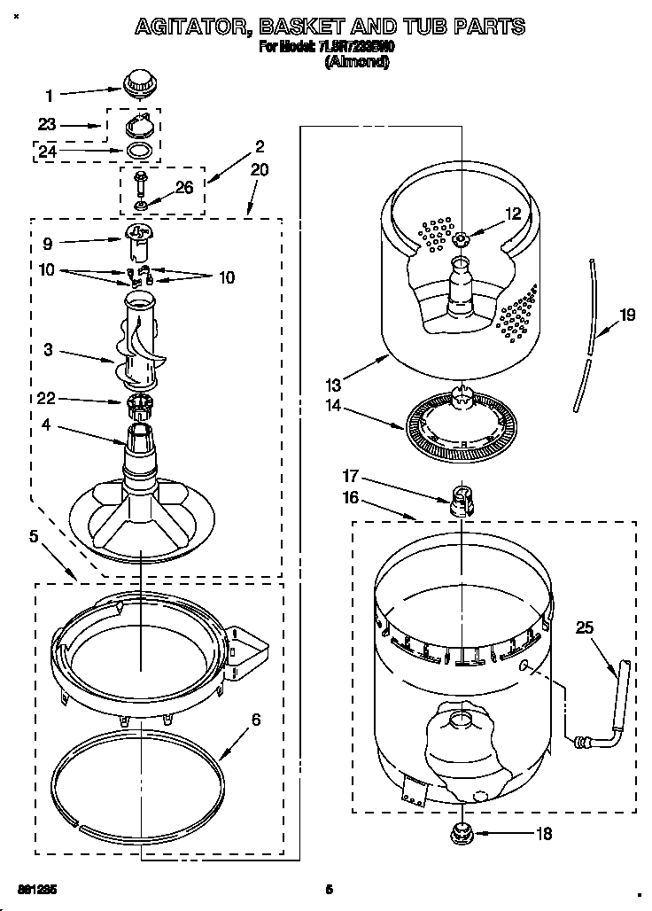AGITATOR, BASKET AND TUB