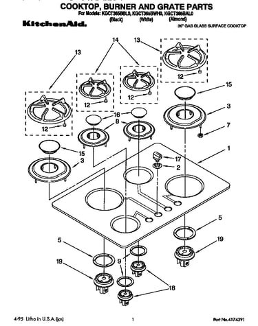 Cooktop, burner and grate