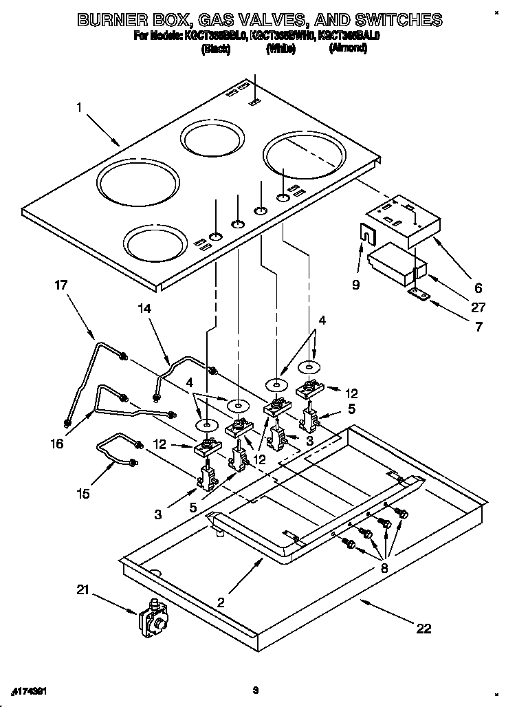 BURNER BOX, GAS VALVES, AND SWITCHES