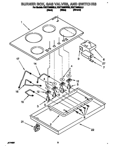 Burner box, gas valves, and switches