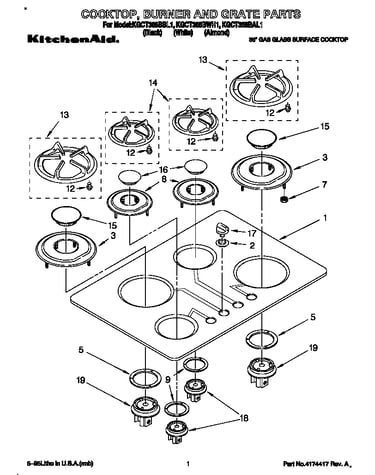 Cooktop, burner and grate