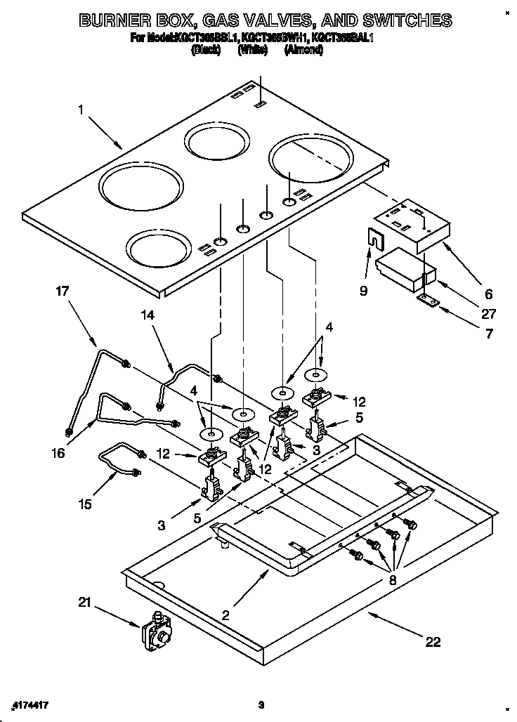 BURNER BOX, GAS VALVES, AND SWITCHES