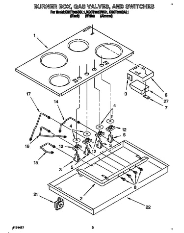 Burner box, gas valves, and switches