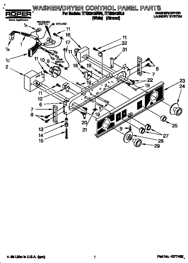 Washer/dryer control panel